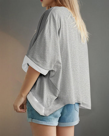 V Neck Batwing Sleeve Casual T Shirt